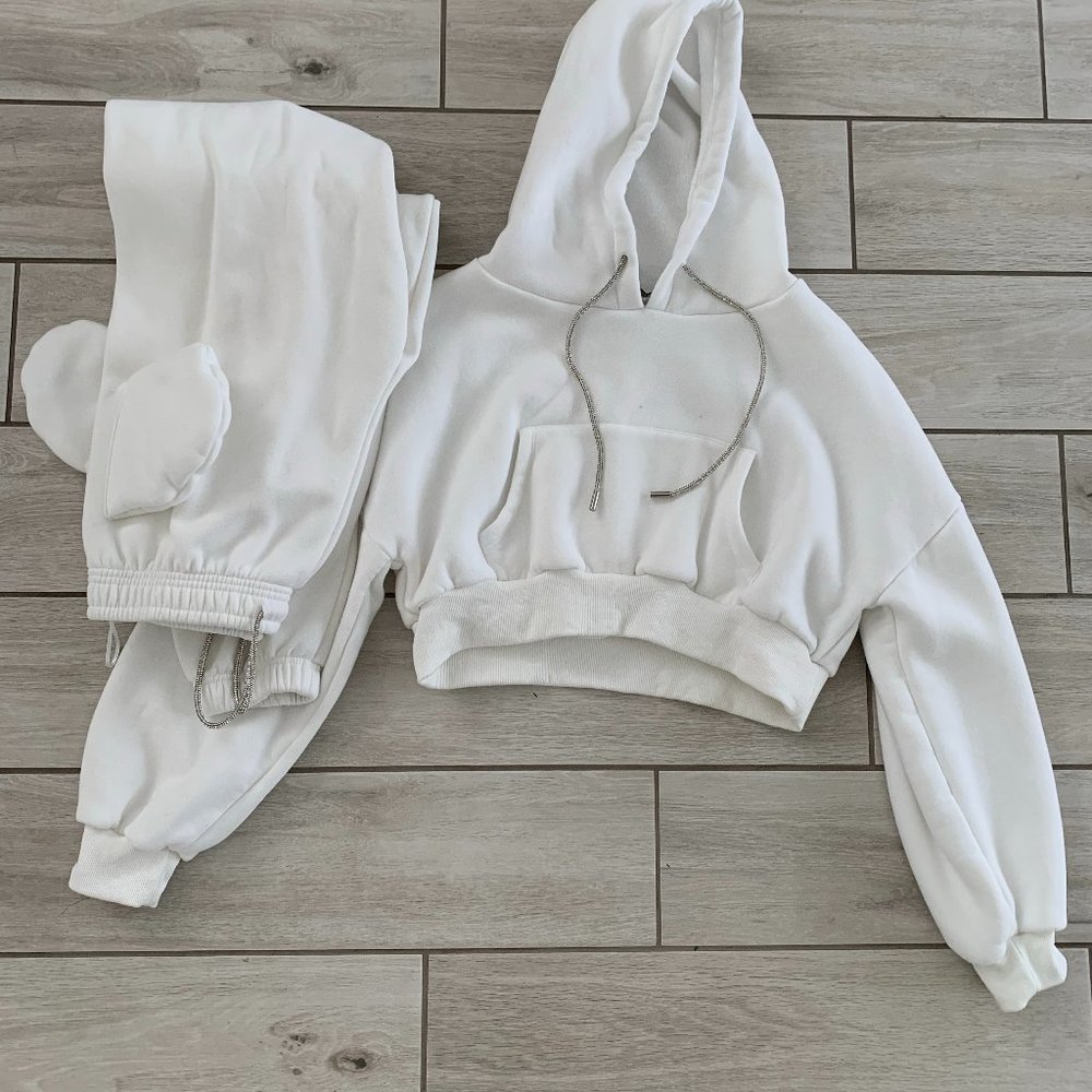 White Velour Warm up Suit